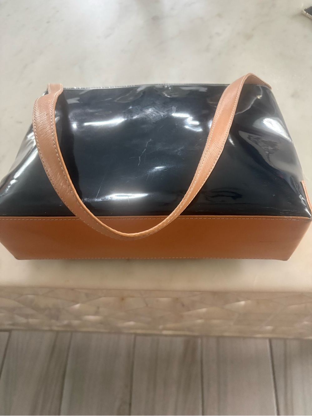 Boxca Black and Tan Women's Black Patent Leathers Shoulder Bag